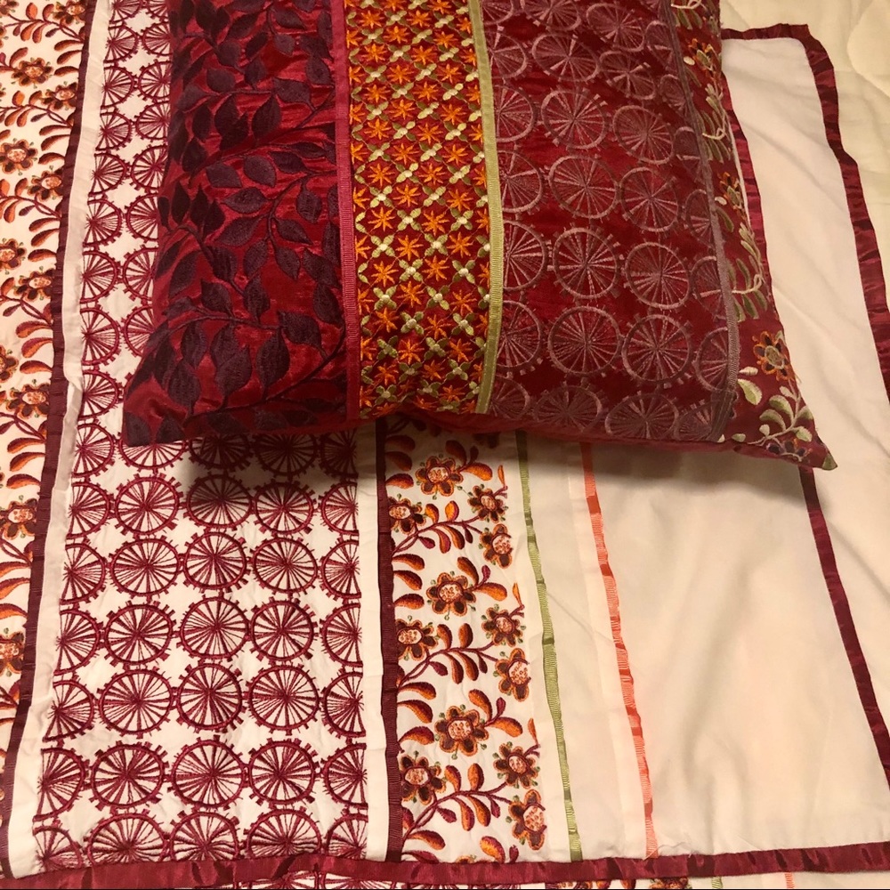 Embroidered Raspberry Floral Set 4 - Euros & Throw - Picture 2 of 14